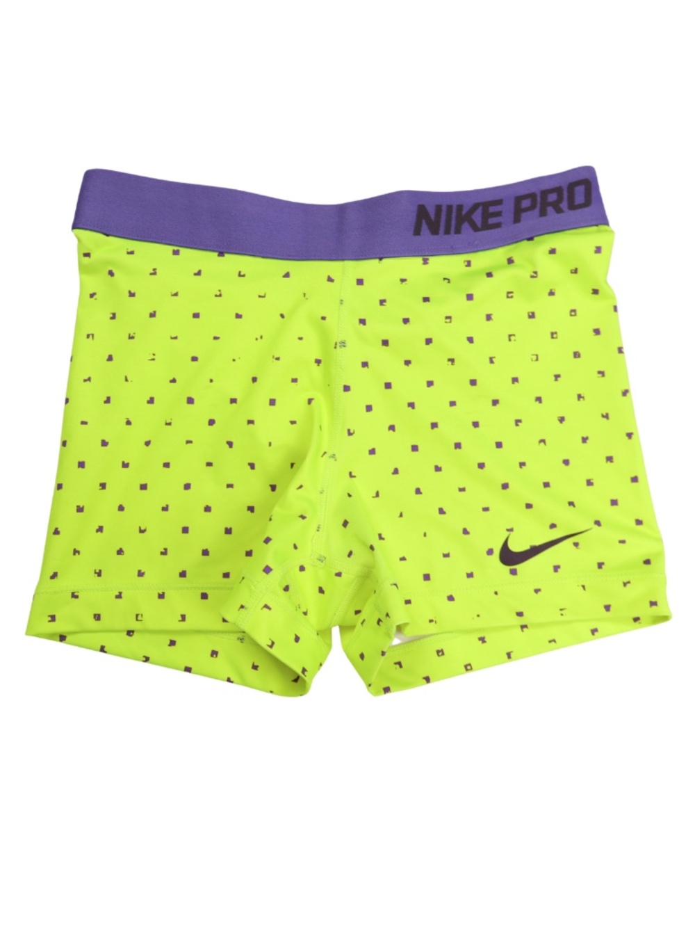 Nike Pro Women's M Neon Yellow Purple Compression Shorts 3" Athletic